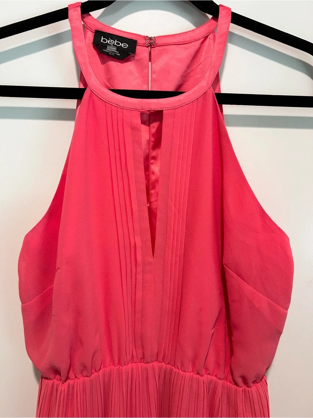 Bebe Coral Pink Pleated Halter Dress XS Fit & Flare Cocktail Party Mini - Picture 5 of 10